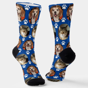2 Pet Photo Paw Prints Cute Blue  Socks