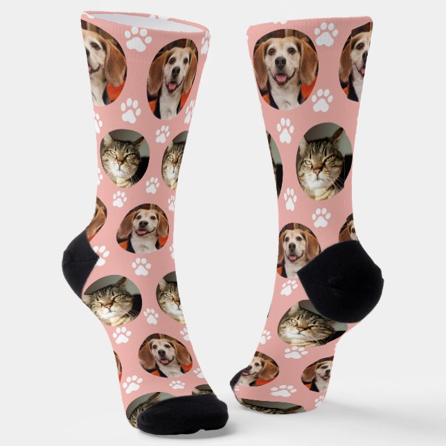  2 Pet Photo Paw Prints Rose Gold Cute  Socks (Angled)