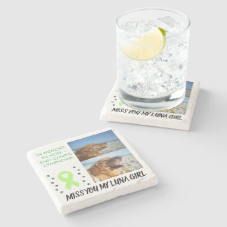 2 Pet Photo Tribute with Awareness Ribbon Stone Coaster