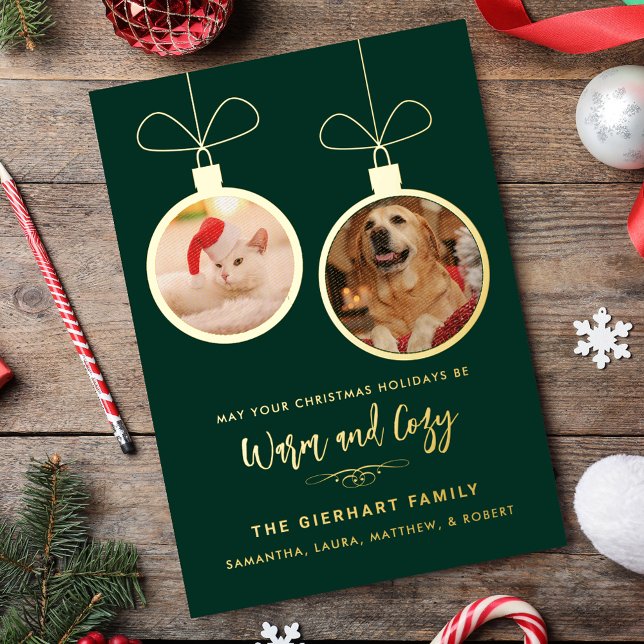 2 Pet Photos Modern Christmas Gold Foil Holiday Card (2 Pet Photos Modern Christmas Gold Foil Holiday Card)