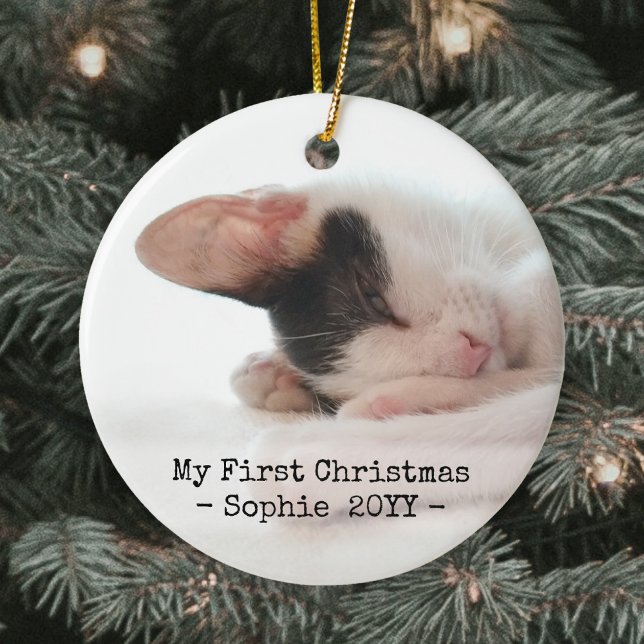 2 Pet Photos My 1st Christmas Simple Black & White Ceramic Tree Decoration (Creator Uploaded)