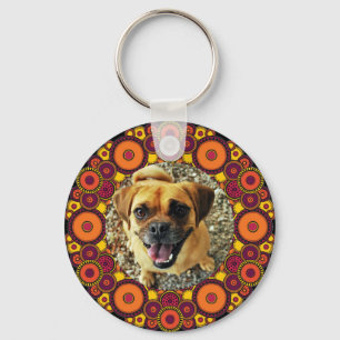 2 Pet Photos on Colourful Pattern Keychain