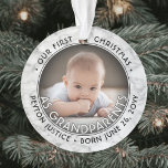 2 Photo 1st Christmas as Grandparents Faux Marble Ornament<br><div class="desc">Celebrate the precious gift of your newest family member with a custom 2 photo "Our First Christmas as Grandparents" faux marble round acrylic ornament. Gender neutral design is suitable for a new baby boy or girl grandchild. Picture and all text on this template are simple to personalise. (IMAGE & TEXT...</div>