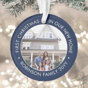 2 Photo 1st Christmas Housewarming Navy Blue White Ornament
