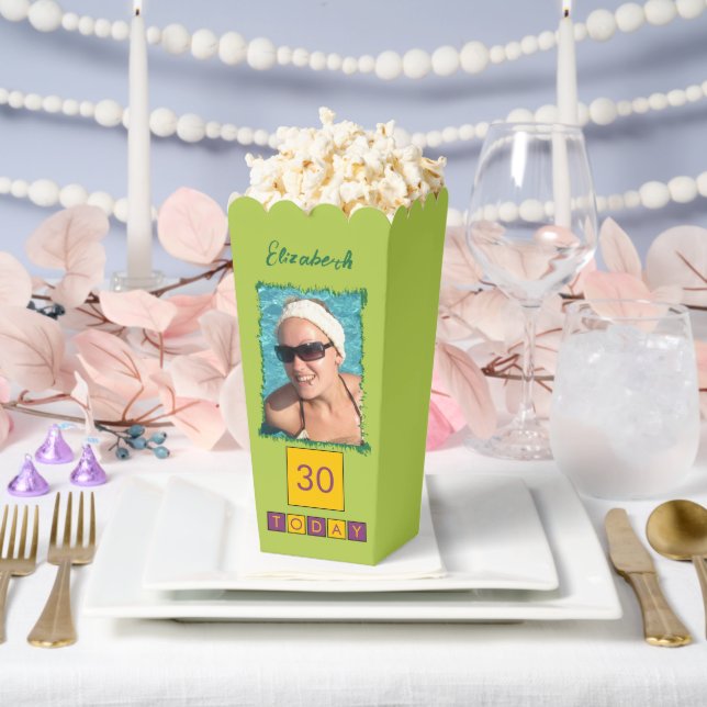 2 photo add name 30th *any age green popcorn favour box (Wedding)