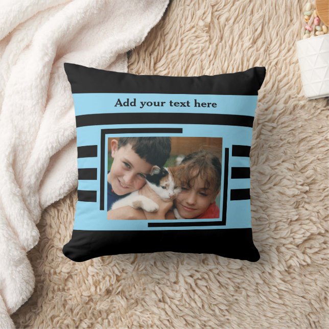 2 photo add text black blue cushion (Blanket)