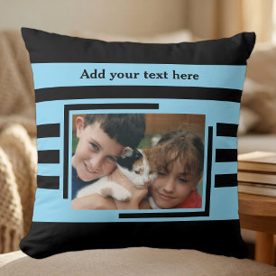 2 photo add text black blue cushion