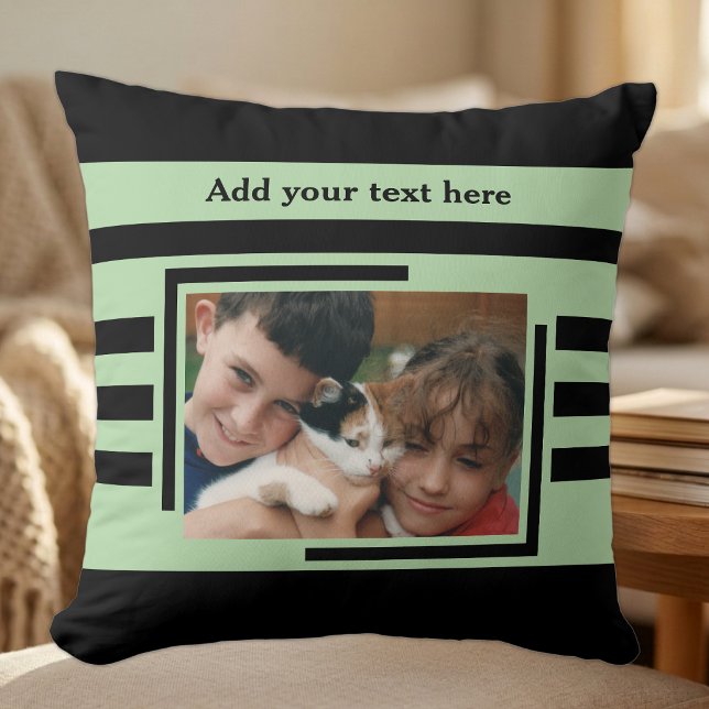 2 photo add text black green cushion (Creator Uploaded)