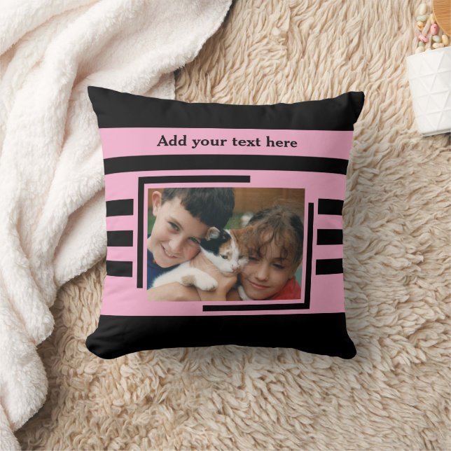 2 photo add text black pink cushion (Blanket)