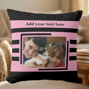 2 photo add text black pink cushion