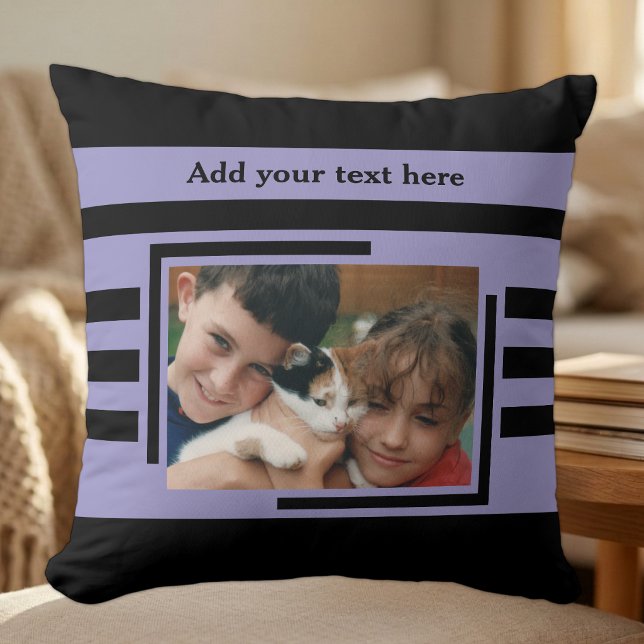 2 photo add text black purple cushion (Creator Uploaded)