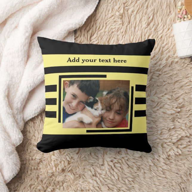2 photo add text black yellow cushion (Blanket)
