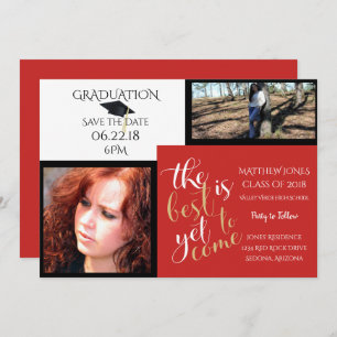 2 PHOTO and CHOOSE COLOR White Red Graduation Invitation