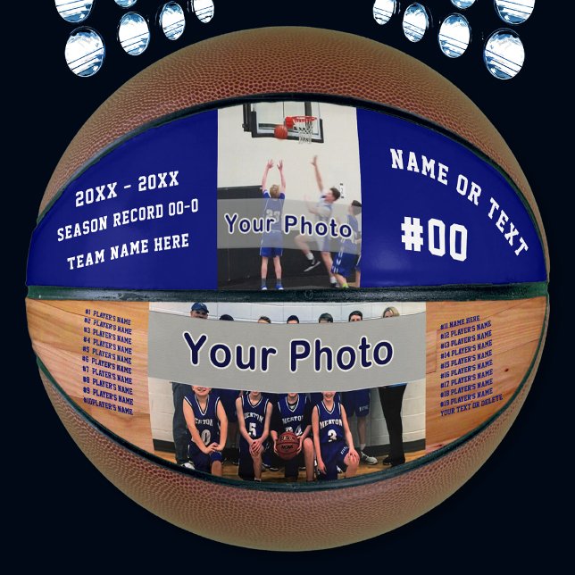 2 PHOTO and Personalised Custom Made Basketball (Two, Photo Basketball. Awesome, Gifts for Basketball Seniors. Senior night gifts basketball. Blue)