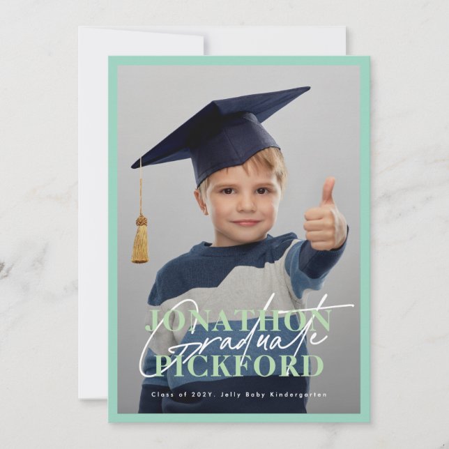 2 Photo ANY COLOR KINDERGARTEN Graduation Party Invitation (Front)