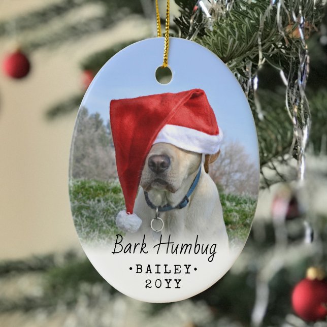 2 Photo Any Text Bark Humbug Happy Howlidays Dog Ceramic Tree Decoration (Creator Uploaded)