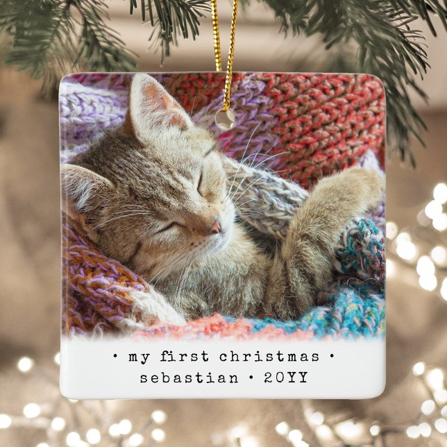 2 Photo Any Text My 1st Christmas Cat | Dog | Pet Ceramic Ornament (Creator Uploaded)