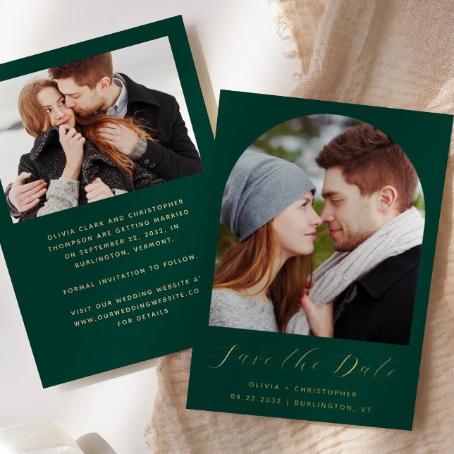 2-Photo Arch Emerald Green Gold Save the Date (Creator Uploaded)