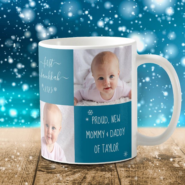 2 Photo Baby First Hanukkah New Mum and Dad Custom Coffee Mug (Creator Uploaded)