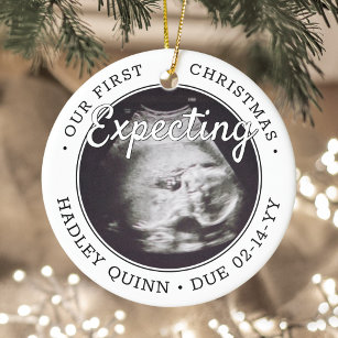 2 Photo Baby Ultrasound New Parents Expecting Ceramic Tree Decoration