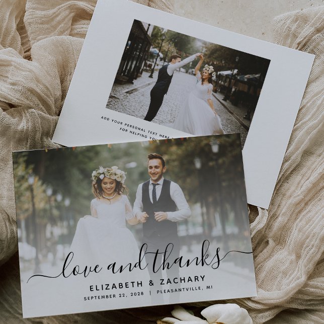 2-Photo Black Script Wedding Thank You Card (Creator Uploaded)