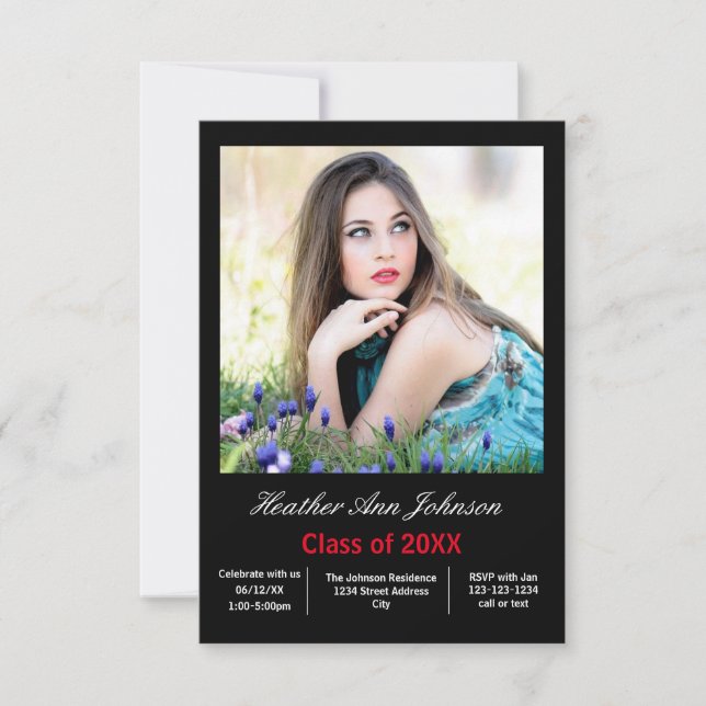 2 Photo Black Vertical - 3x5 Grad Announcement (Front)