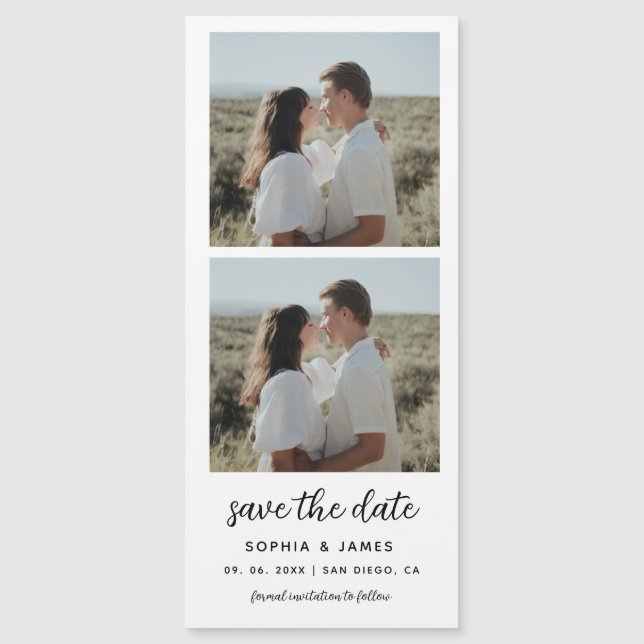2 Photo Booth Strip Magnetic Wedding Save The Date (Front)
