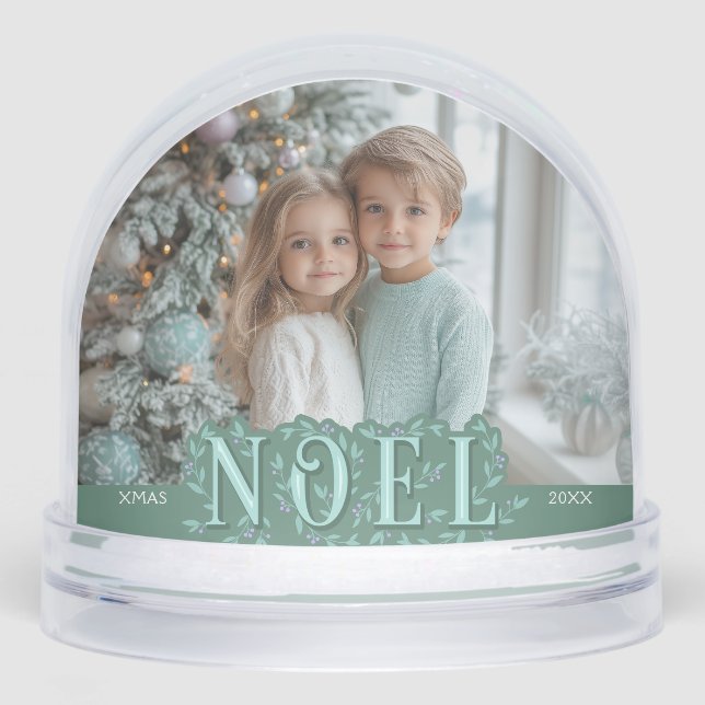 2 Photo Botanical Green Lavender Noel Christmas Snowglobe (Front)