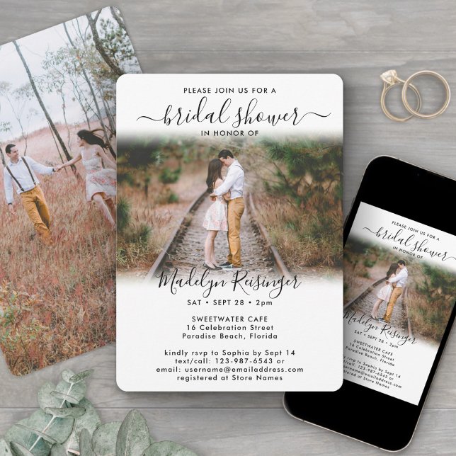 2 Photo Bridal Shower Chic Modern Elegant Script Invitation (Creator Uploaded)
