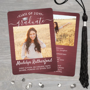 2 Photo Brushed Red and White Script Graduation Announcement