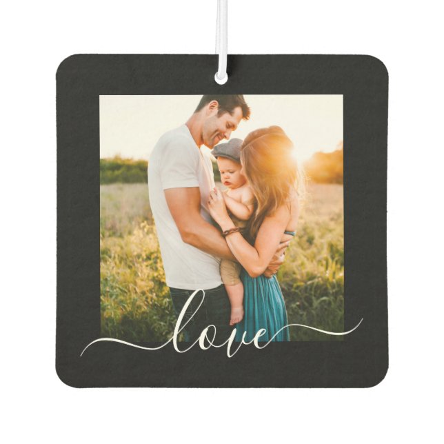 2 Photo Car Air Freshener Template Love Text Black (Front)
