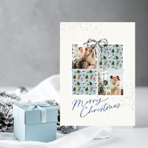 2-Photo Card Blue-Green Pattern Christmas Present