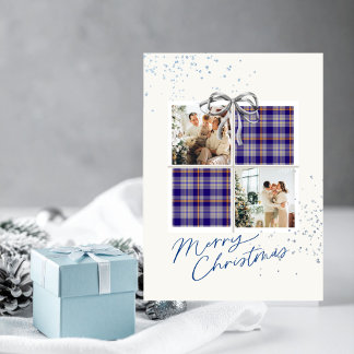 2-Photo Card Blue Tartan Christmas Present