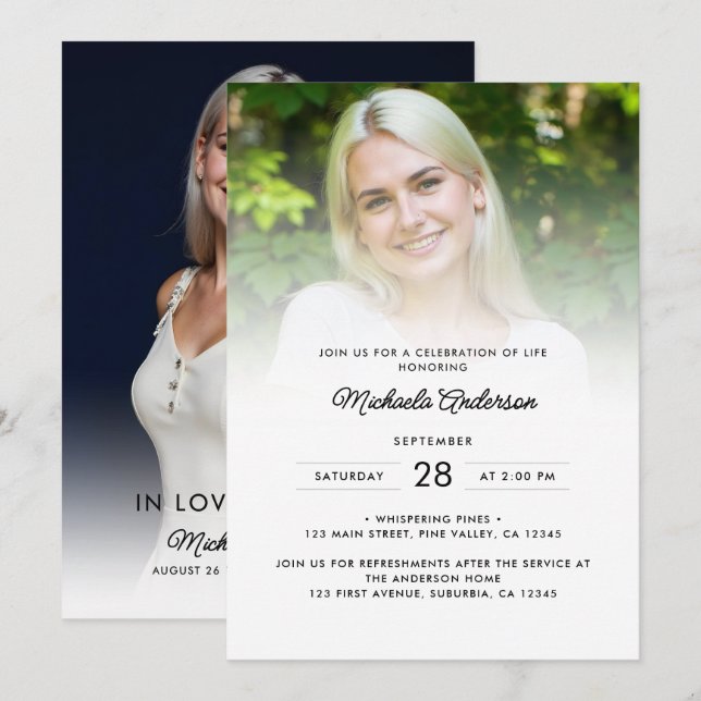2-Photo Celebration of Life/Funeral/Memorial Invitation (Front/Back)