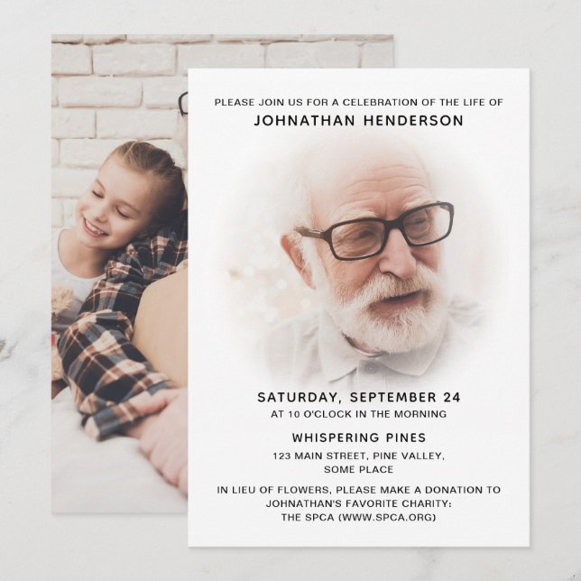 2-Photo Celebration of Life/Funeral/Memorial Invitation (Front/Back)