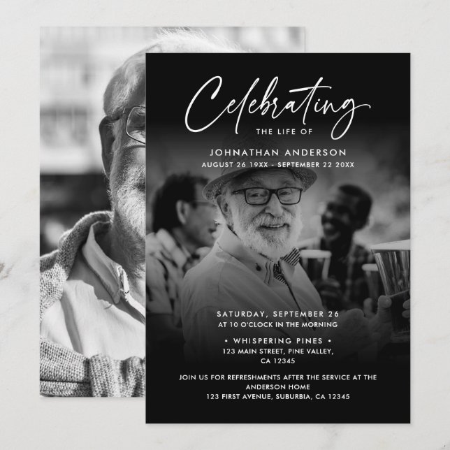 2-Photo Celebration of Life/Funeral/Memorial Invitation (Front/Back)