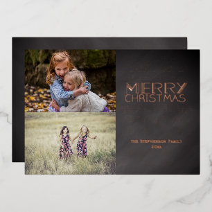 2-Photo Chalkboard Vintage Custom Christmas Foil Holiday Card