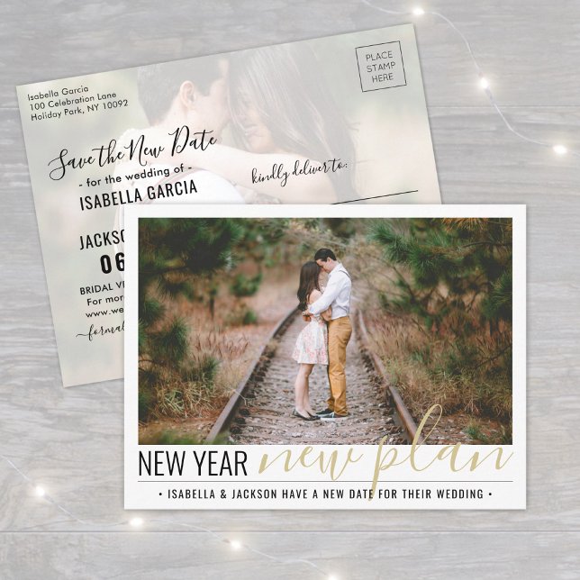 2 Photo Change of Plans Wedding New Years Holiday Announcement Postcard (Creator Uploaded)
