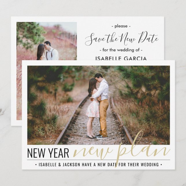 2 Photo Change of Plans Wedding New Years Holiday Save The Date (Front/Back)
