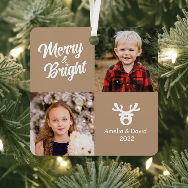 2 Photo Children White Christmas Ceramic Ornament (Insitu)