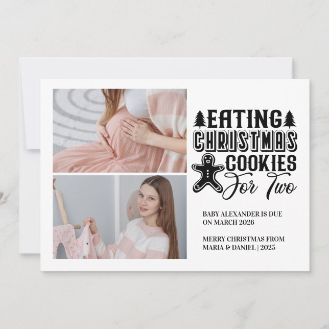 2 Photo Christmas Cookies for 2 Pregnancy  Holiday Card (Front)