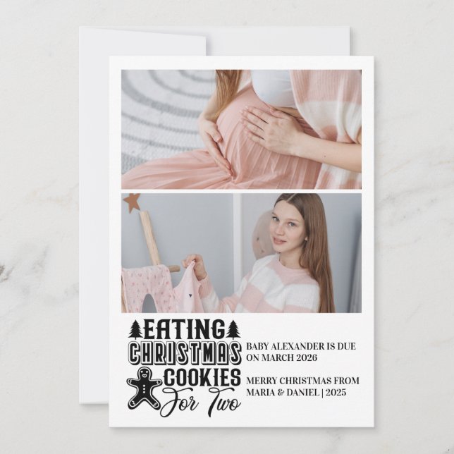 2 Photo Christmas Cookies for 2 Pregnancy  Holiday Card (Front)