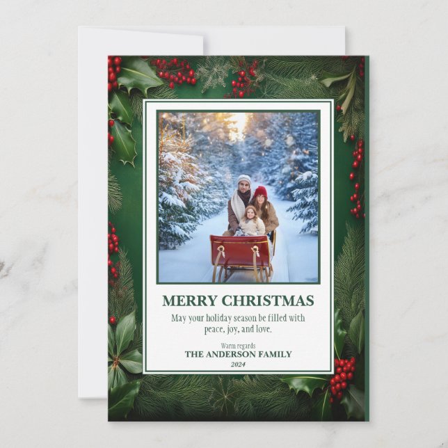 2 Photo Christmas Foliage Holiday Card (Front)