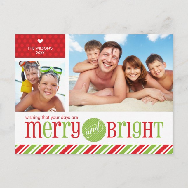 2 PHOTO CHRISTMAS POSTCARD :: merry & bright 3 (Front)