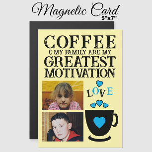 2 photo coffee and family blue magnetic card