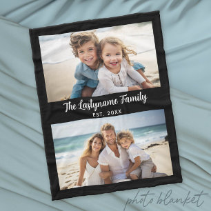 2 Photo Collage Add Family Name and Date Fleece Blanket
