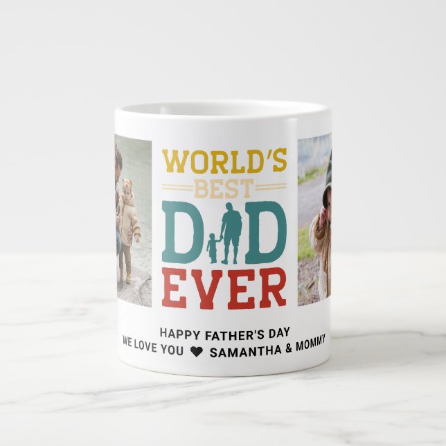 2 Photo Collage Best Dad Ever Add Any Greeting Large Coffee Mug (Front)