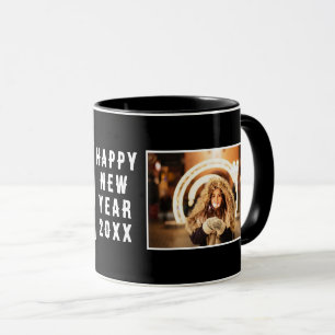 2 Photo Collage Black Happy New Year 2025 Mug