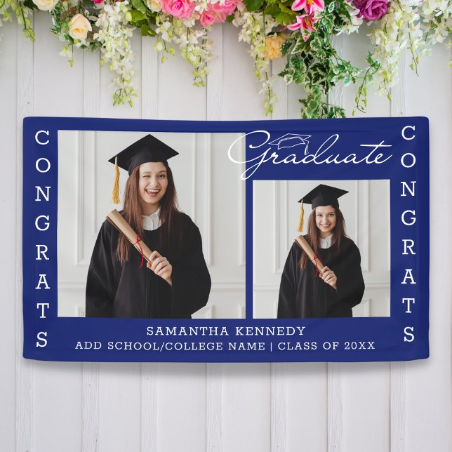 2 Photo Collage Congrats Grad Class Of 2023 Blue Banner (Creator Uploaded)