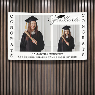2 Photo Collage Congrats Grad Class Of 2026 White Banner